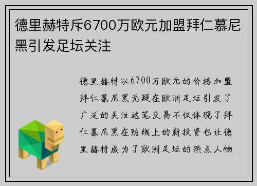 德里赫特斥6700万欧元加盟拜仁慕尼黑引发足坛关注 德里赫特斥6700万欧元加盟拜仁慕尼黑引发足坛关注
